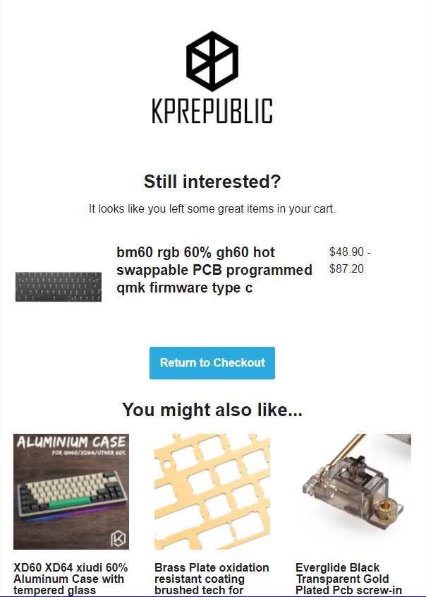 Abandoned cart email example by KPrepublic