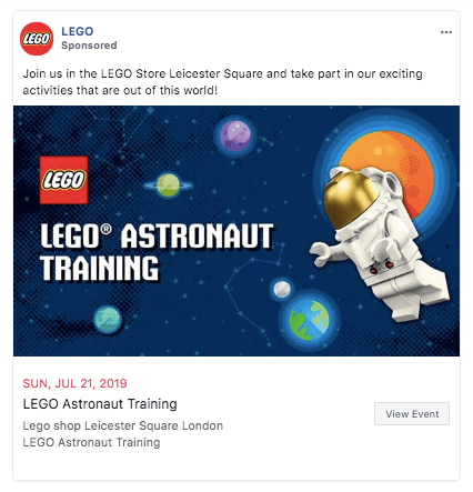 Изображение, показывающее спонсируемую Lego рекламу в Facebook 