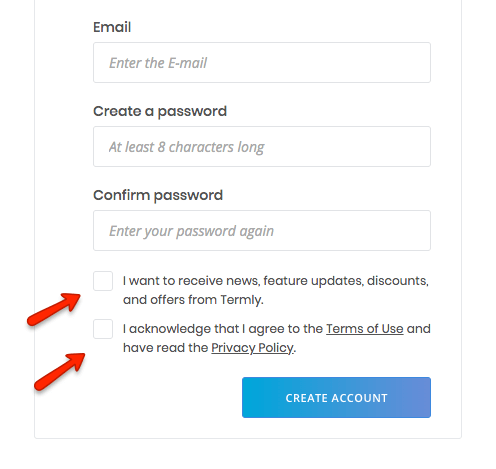Screenshot of a sign-up form with affirmative opt-in