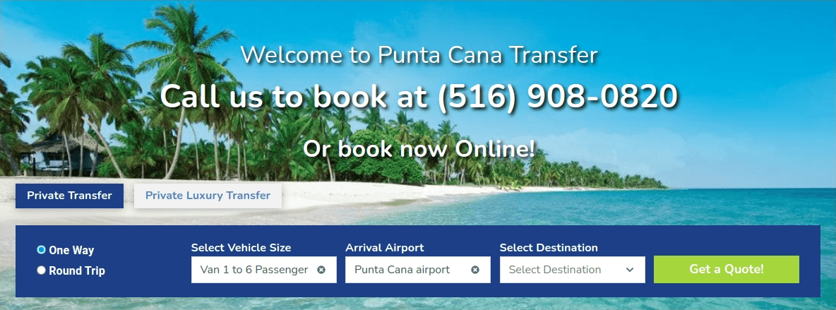 A screenshot of Punta Cana Transfer's home page.