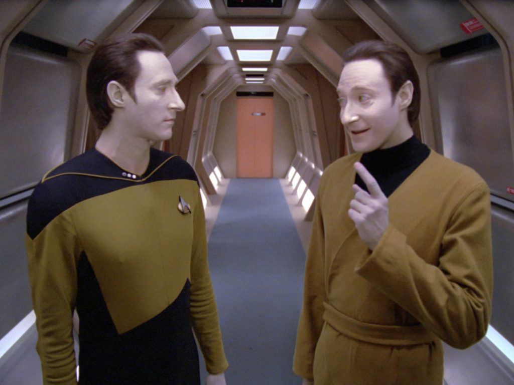A picture of two Datas from Star Trek: The Next Generation.