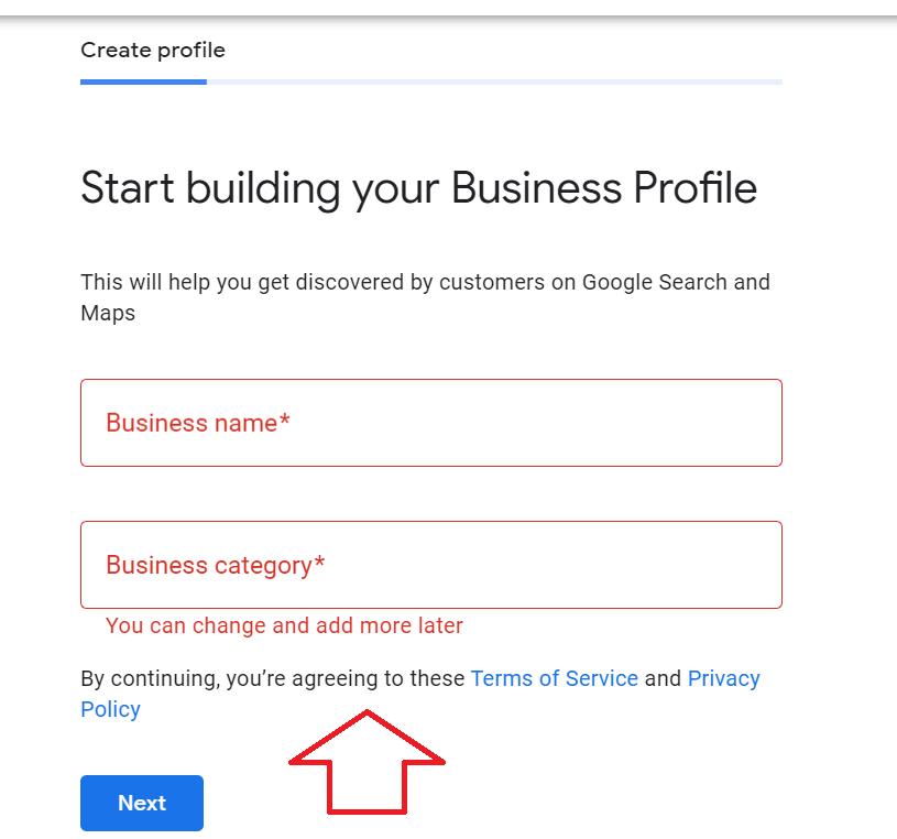 Image of Start building your business profile Page