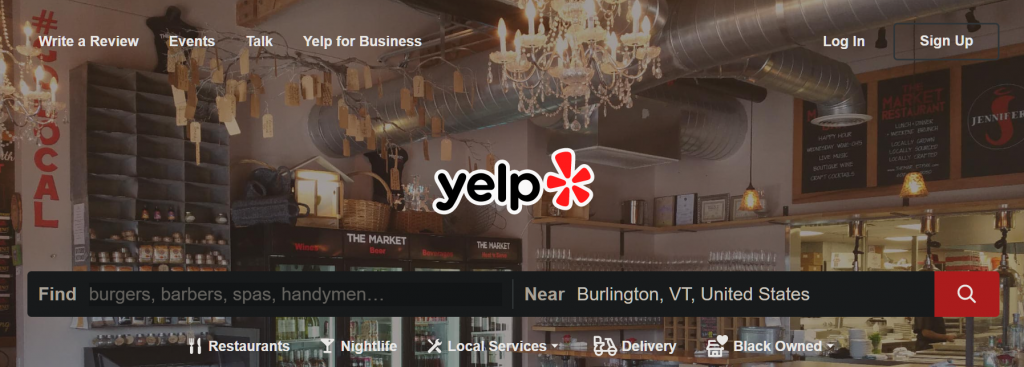 Image of YELP homepage