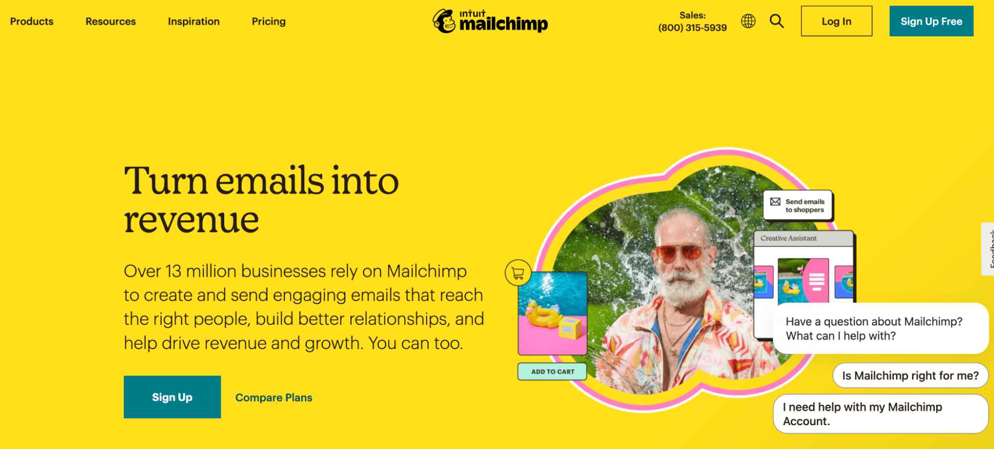  The homepage for Mailchimp