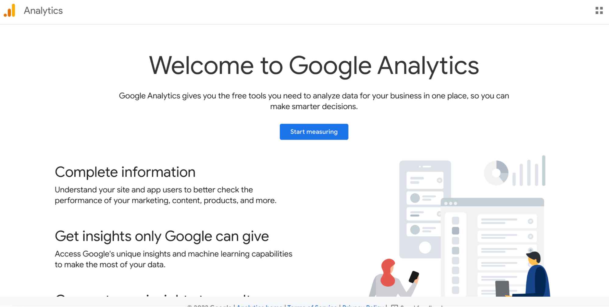 The homepage for Google Analytics