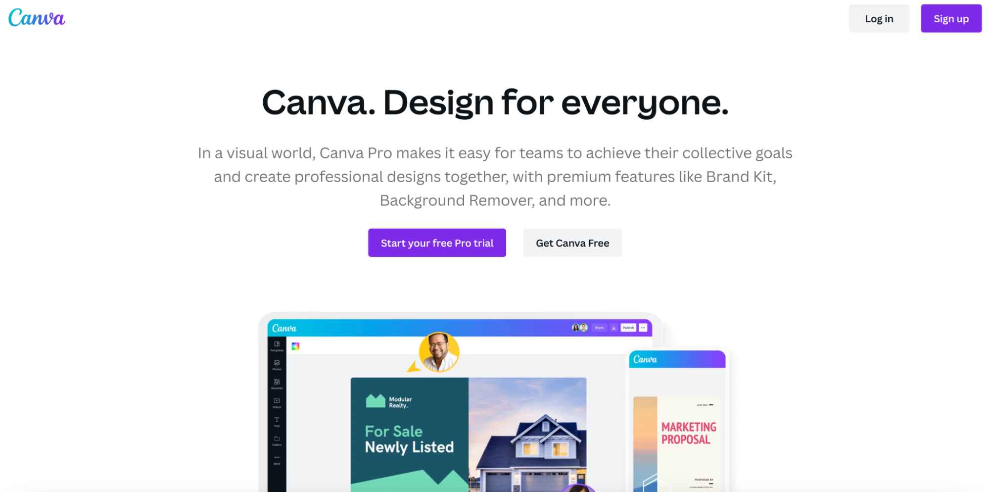 The homepage for Canva
