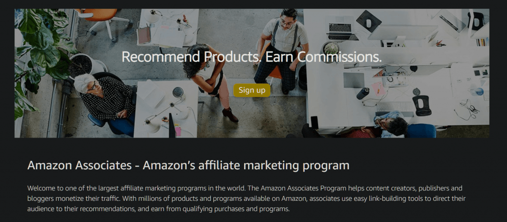 Image of Amazon Associates Affiliate Program Page