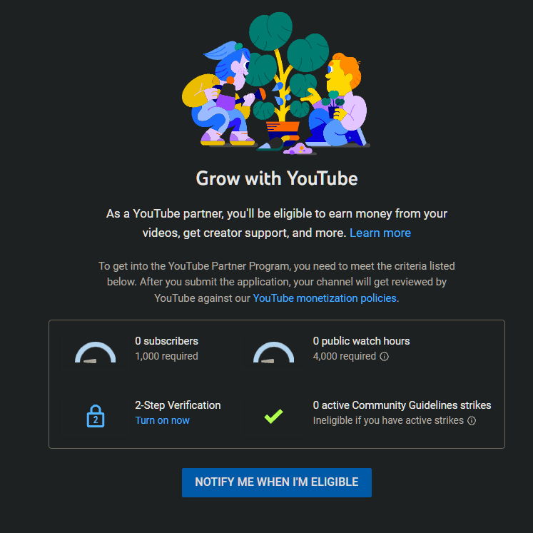 Image of YouTube Notification if you are eligible for monetization