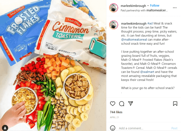 Malt-O-Meal's Instagram influencer ad