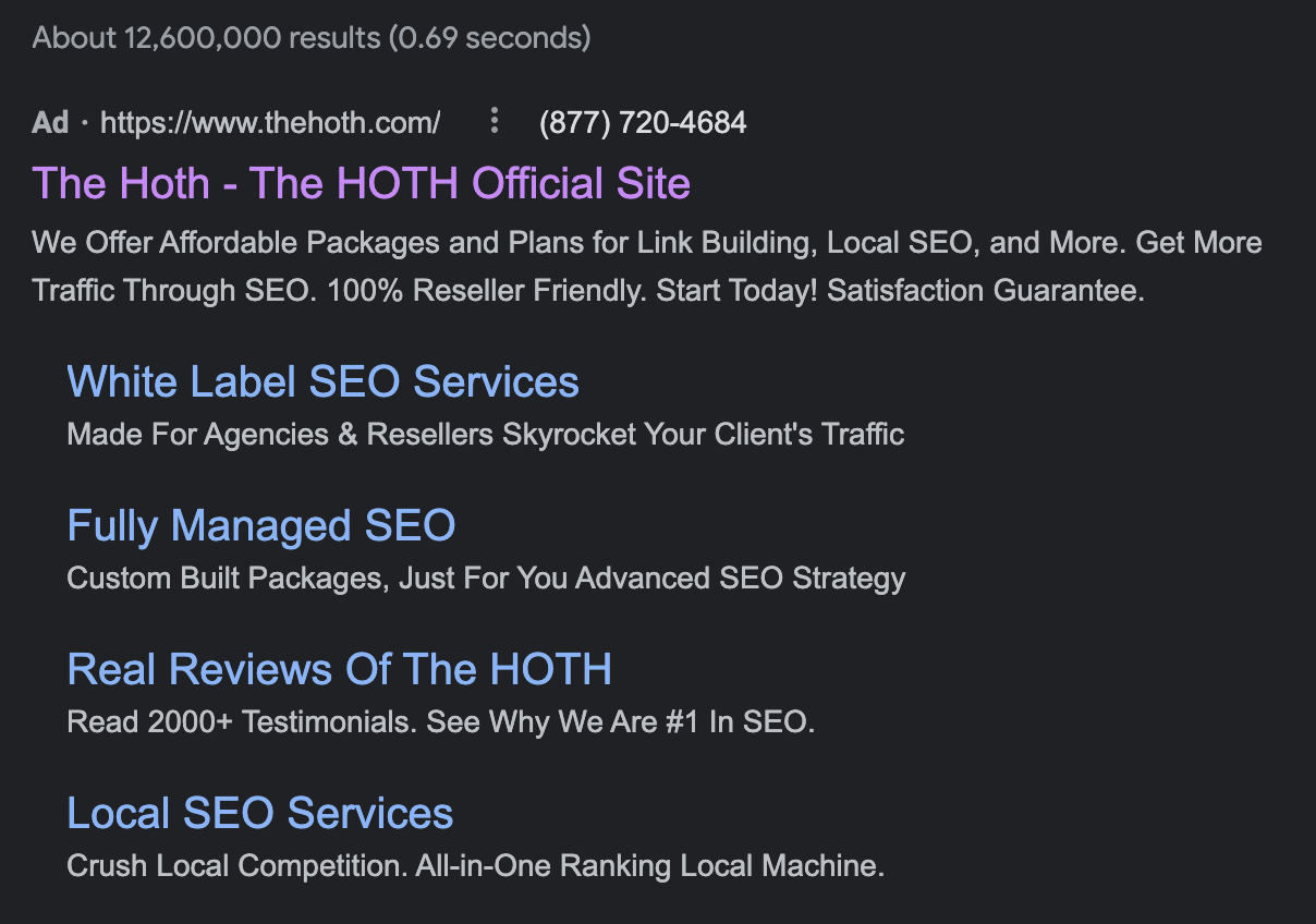 The HOTH search ad
