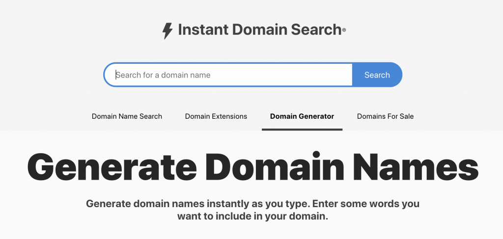 Imagen del sitio web de búsqueda instantánea de dominios