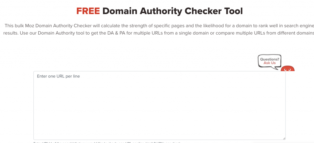 Screenshot of TheHoth Domain Authority Checker Tool