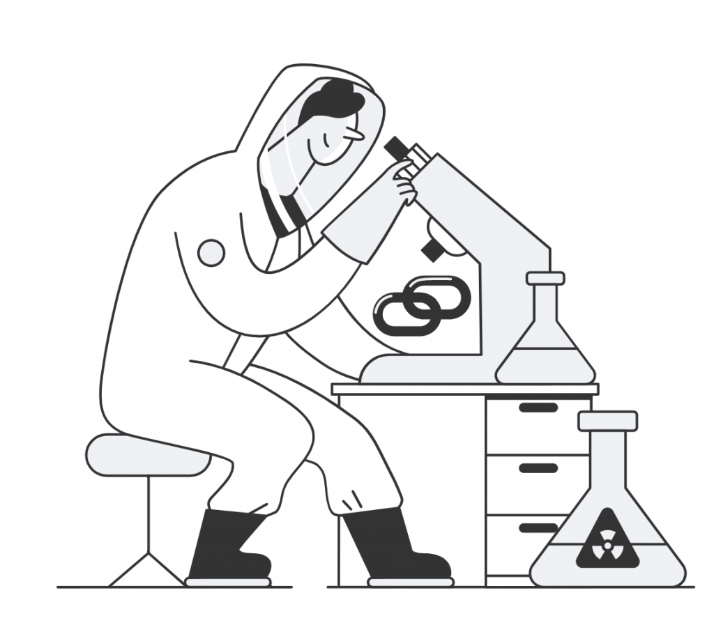 Image of researcher looking at backlinks under a microscope