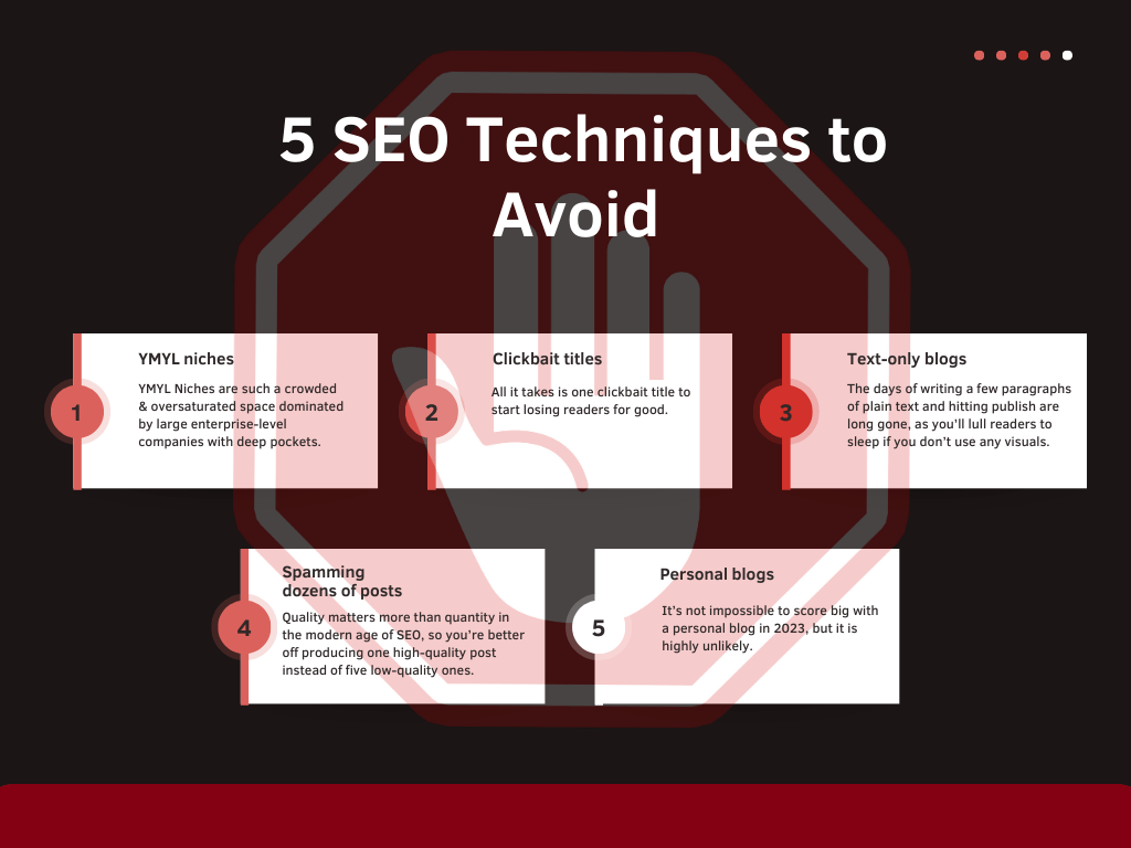 infographic on SEO Techniques to avoid