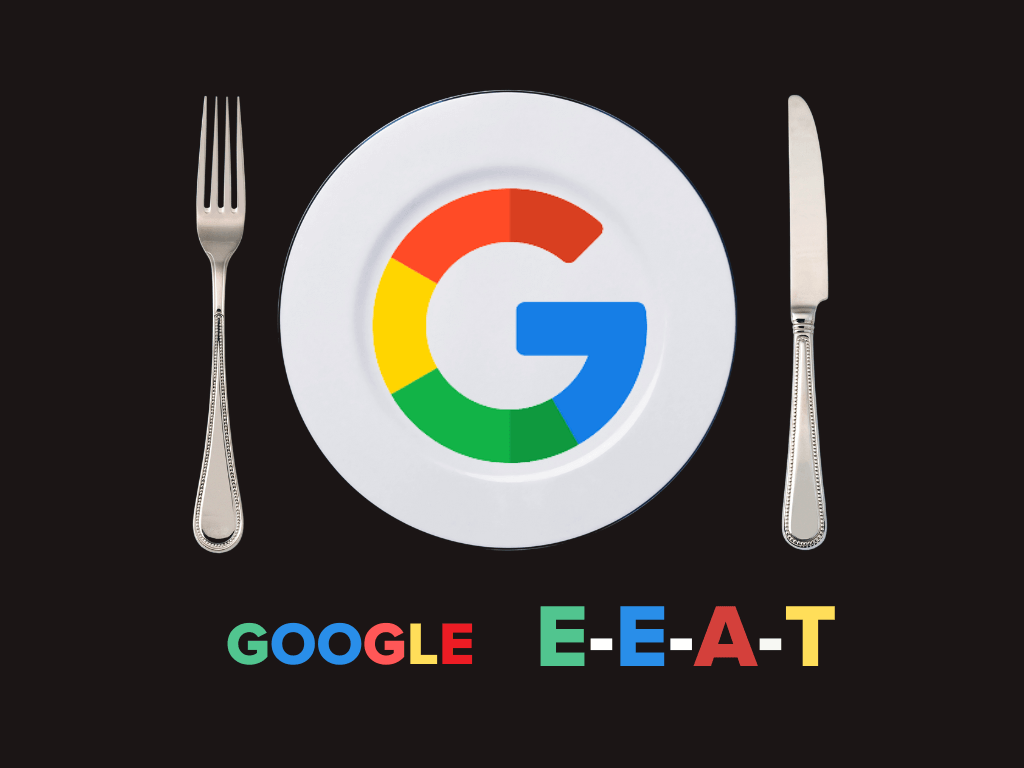 Image of Google Logo on Plate and Google E-E-A-T