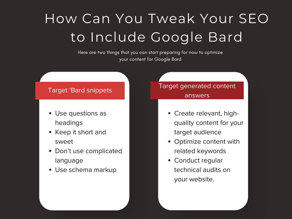 Infographic on How to tweak SEO to Include Google Bard