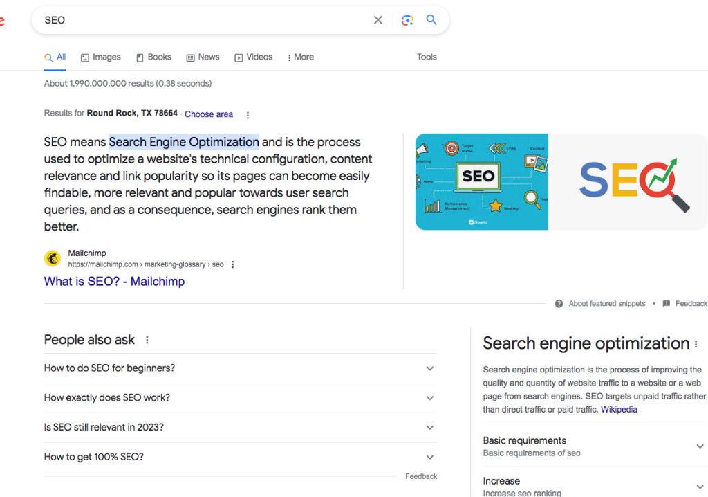 screenshot of Google Search Result for SEO