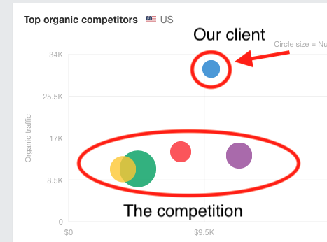 Not only that, but they beat out virtually all their competitors on the SERPs, averaging far more traffic than most related companies. 