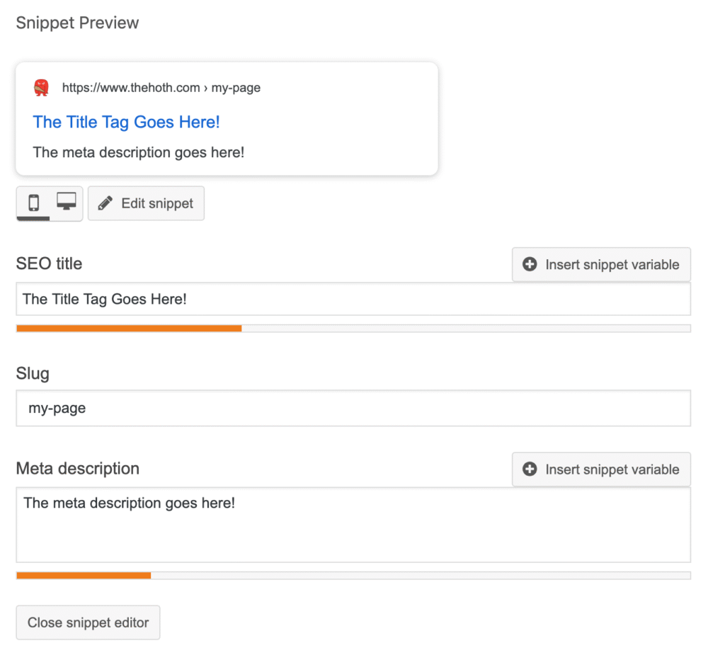yoast title tag snippet preview