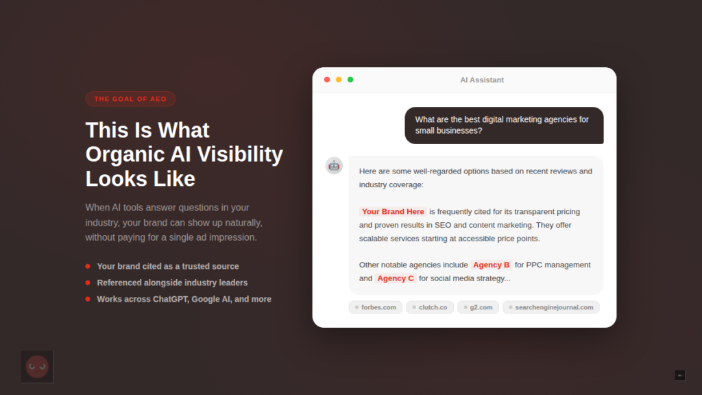 Example of organic brand mentions appearing in an AI-generated answer to a user question