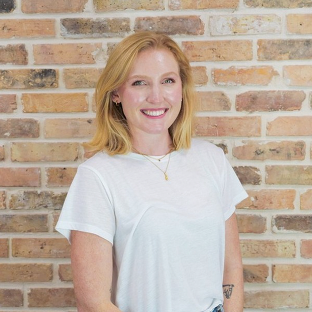 Smiling woman in white t-shirt